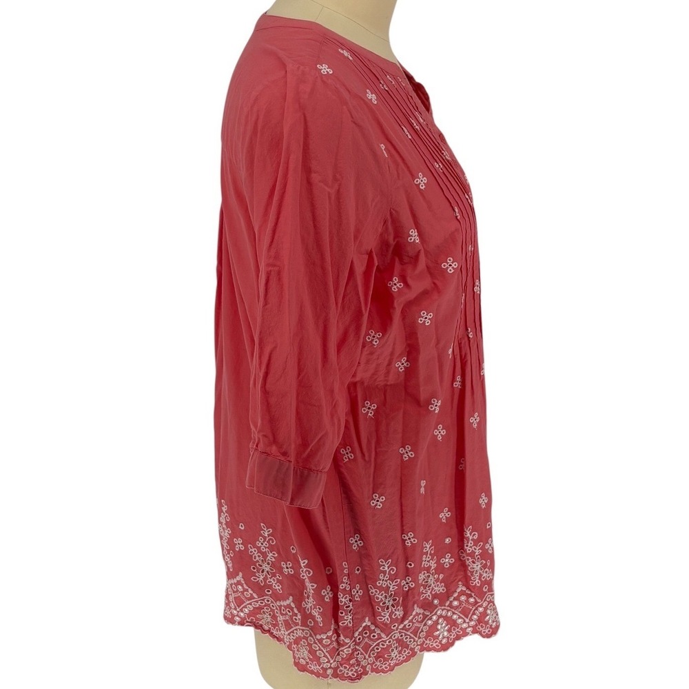 Woman Within Blouse Coral Eyelet Embroidered Pintuck 1X 100% Cotton - Picture 3 of 9